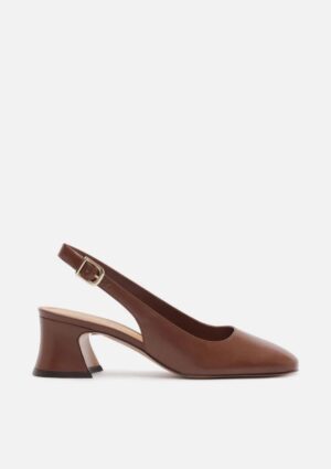 Scarpin De Couro Bloco Bico Quadrado Slingback Arezzo