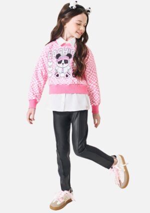 Conjunto Blusão Moletom Com Tricoline e Legging Mundo Cinti