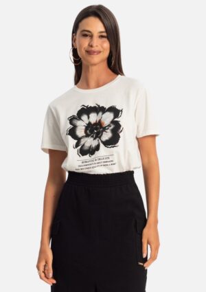 Blusa Feminina T-shirt Off White Estampada Rovitex