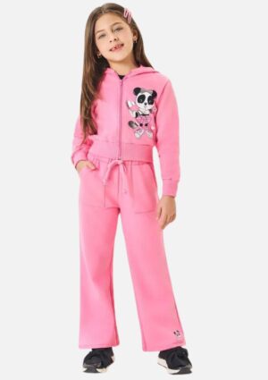 Conjunto Infantil Menina Jaqueta Panda E Wide Leg Mundo Cinti