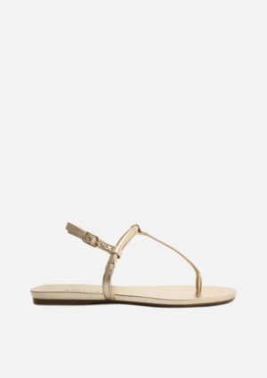 Sandália  Rasteira Dourada Slim Bico Redondo Arezzo