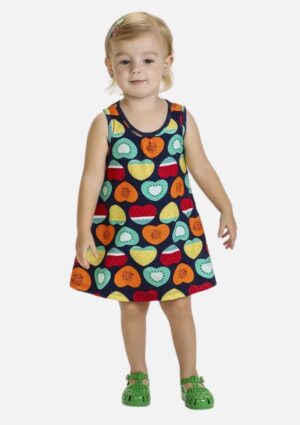 Vestido Bebê Estampado Frutinhas Meia Malha De Algodão Kyly