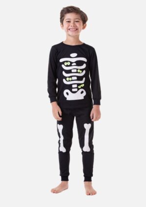 Pijama de Inverno Céu Estrelado Infantil Esqueleto Neon