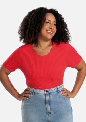 Blusa Plus Size Em Canelado Vermelho Cativa