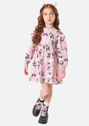 Vestido Mundo Cinti Manga Longa Infantil Estampado