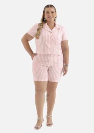 Conjunto Cativa Plus Size Camisa Short Com Estampa Listrada