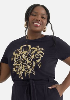 Blusa Cativa Plus Size Com Estampa Em Foil Preta