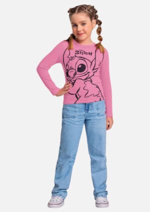 Blusa Fakini Lilo e Stitch Manga Longa Em Ribana