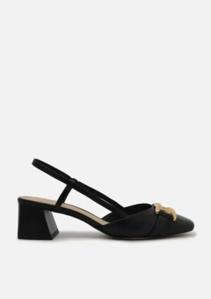 Scarpin Arezzo Couro Bico Quadrado Aberto Metal