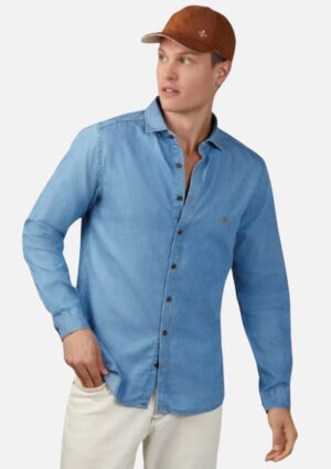 Camisa Masculina Jeans Manga Longa Lisa Dudalina