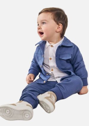 Conjunto Bebê Jaqueta e Calça Moletom Piquê Azul Divertto