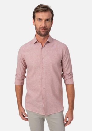 Camisa Masculina De Linho E Algodão Coral Com Manga Longa Resumo