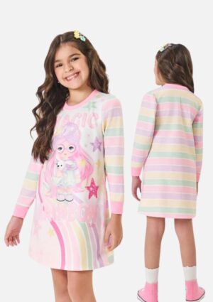 Vestido Mundo Cinti Manga Longa Estampado Felpudo