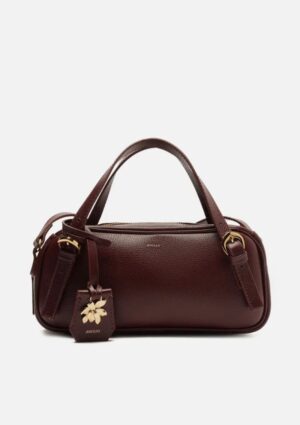Bolsa Arezzo Bowling Vinho Couro Grande Metal Flor