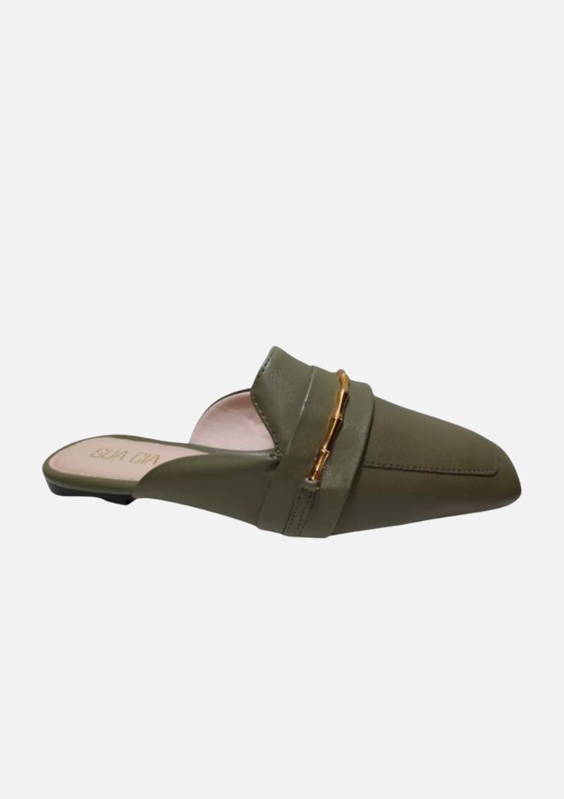 Sapato Sua Cia Mule Verde Oliva Detalhe de Bamboo - Imagem 3