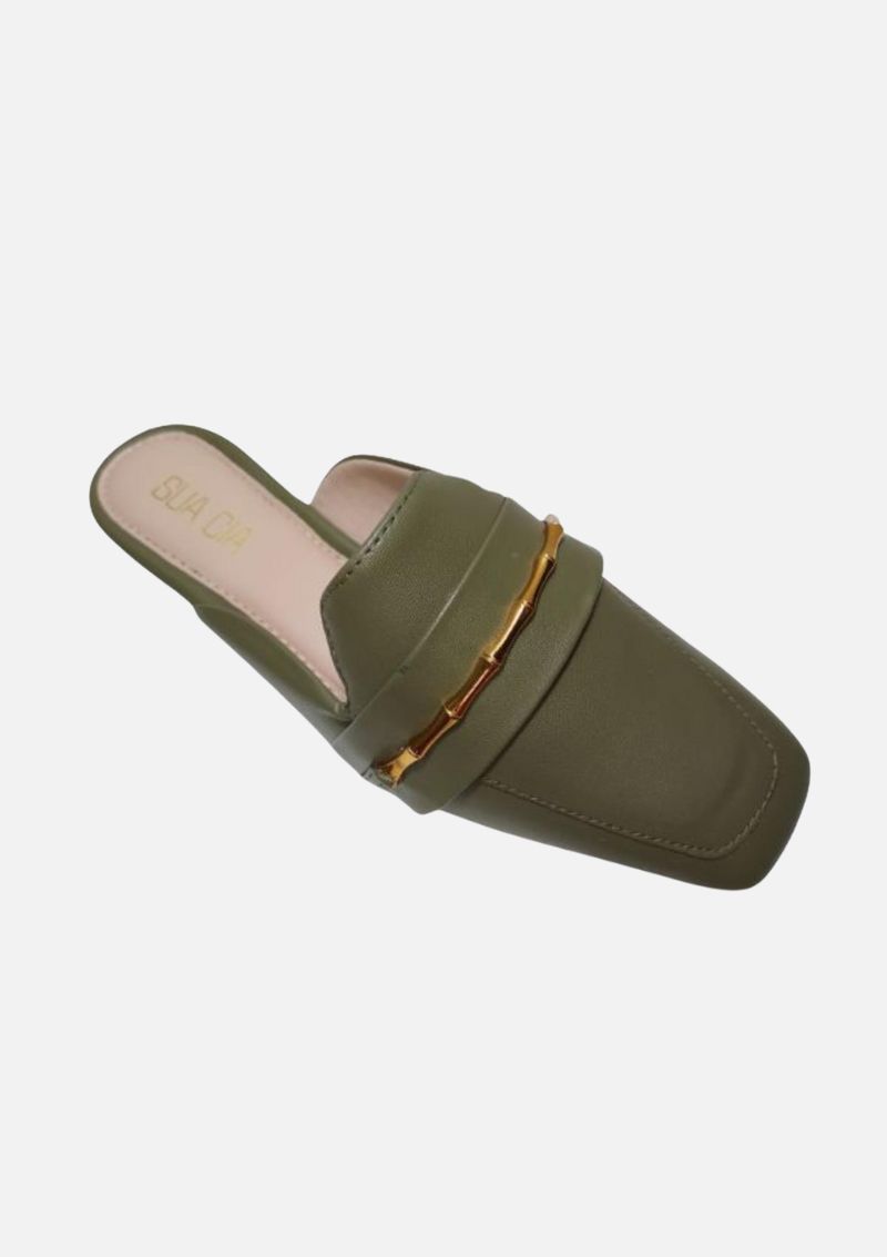 Sapato Sua Cia Mule Verde Oliva Detalhe de Bamboo - Imagem 4
