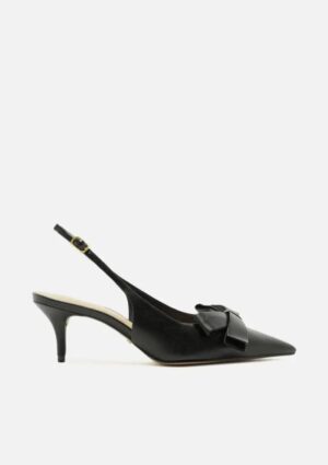 Scarpin Arezzo Preto Couro Slingback Laço