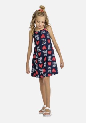 Vestido Kyly Juvenil Estampado Com Corações De Algodão