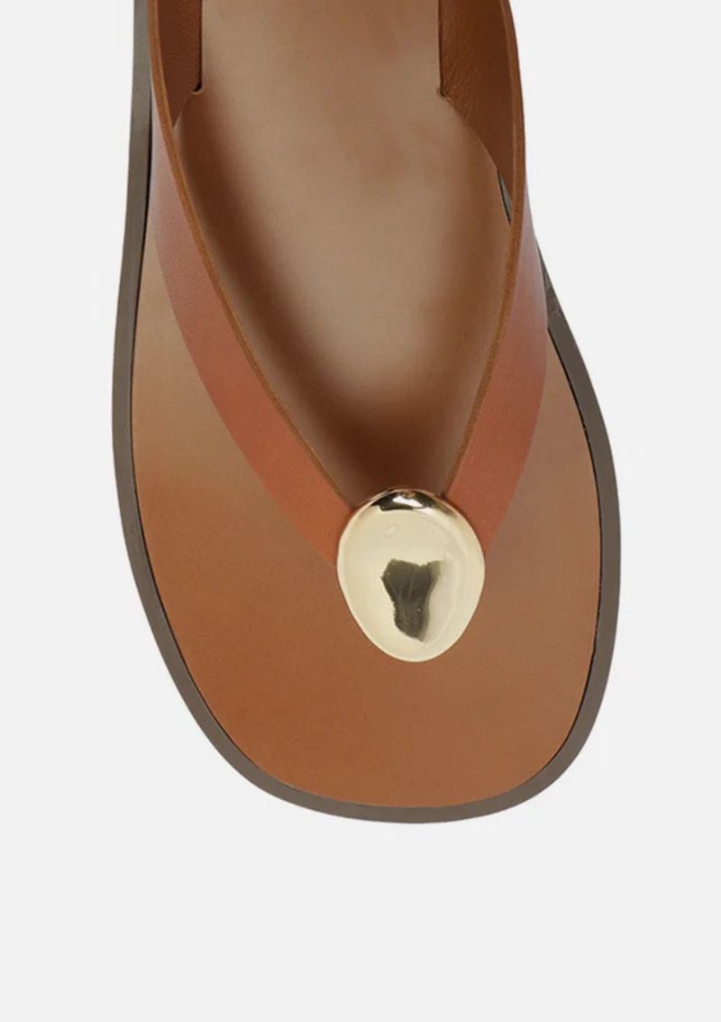 Rasteira De Couro Flip Flop Metal Arezzo - Imagem 5