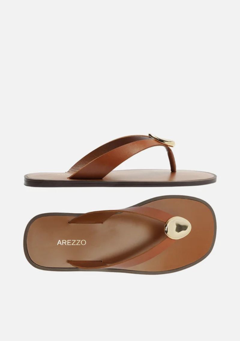 Rasteira De Couro Flip Flop Metal Arezzo - Imagem 6