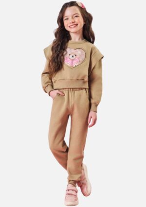 Conjunto Juvenil Menina Blusão Ursinho E Calça Bege Mundo Cinti