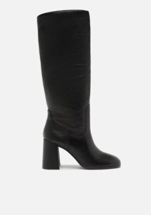 Bota Preta Couro Cano Longo Salto Médio Arezzo