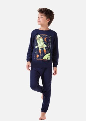 Pijama de Inverno Céu Estrelado Juvenil Astronave Neon