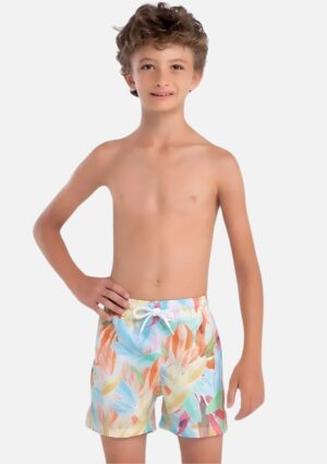 Shorts Infantil Menino Estampado Folhagem Off White Tal Pai Tal Filho Mash