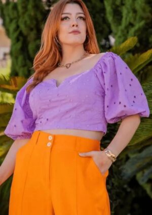 Blusa Cropped Manga Bufante Plus Size Maxi Plus