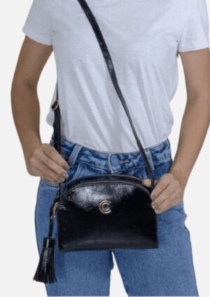Bolsa Classe Preta Modelo Câmera Bag Couro