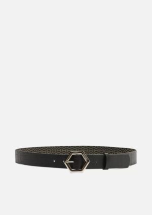 Cinto Arezzo Preto Croco Largo Fivela Hexagonal