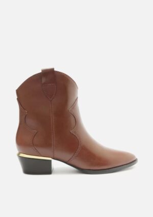 Bota Marrom Couro Cano Curto Salto Baixo West Arezzo