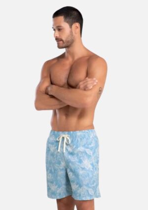 Shorts Masculino Casual Estampa Floral Pixels Azul Claro Tal Pai Tal Filho Mash