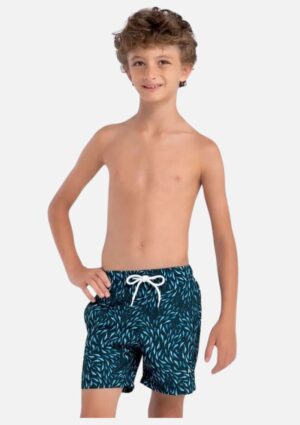 Shorts Infantil Menino De Praia Estampado Cardume Azul Marinho Tal Pai Tal Filho Mash