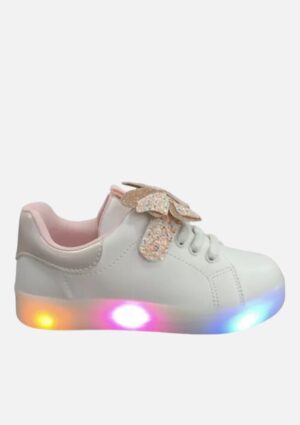 Tênis Infantil Branco Borboleta Luz E Led Sua Cia