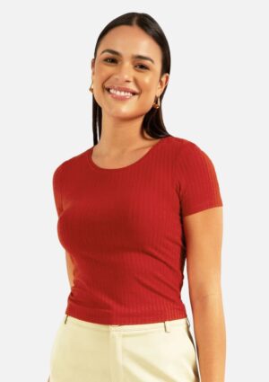 Blusa Feminina De Manga Curta Canelada Cativa