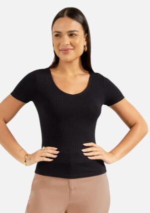 Blusa Feminina Em Canelado Preta Cativa