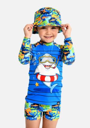 Conjunto De Banho Marujos & Sereias Infantil Tubarão Proteção UV FPS 50+