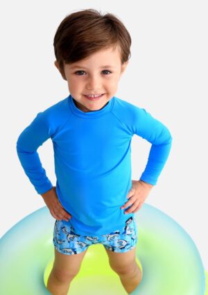 Sunga Boxer Marujos & Sereias Infantil Estampada Tubarão Praia/Piscina Proteção Uv50+