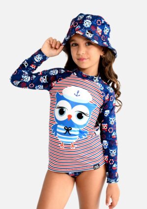 Conjunto De Banho Marujos & Sereias Infantil Menina Estampa Coruja Proteção UV50+