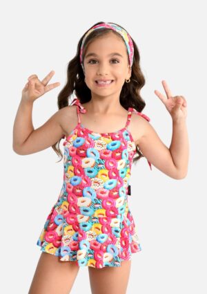 Maiô Marujos & Sereias Infantil Estampa Donuts Com Babado Proteção Uv50+