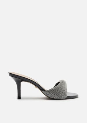 Mule Arezzo Preta Salto Fino Tira Bold Strass