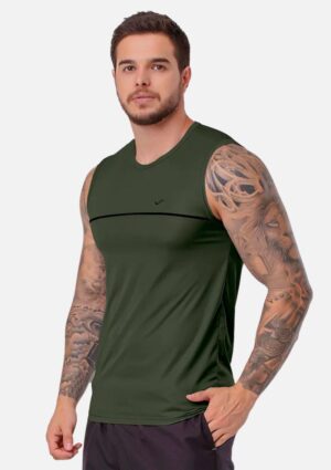 Camiseta Regata Masculina Esportiva Poliéster Verde Militar Elite