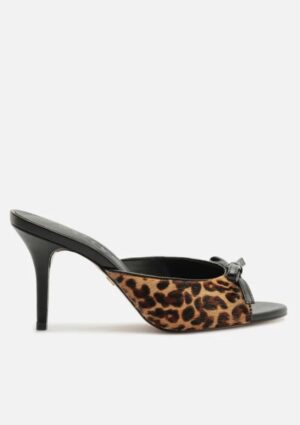 Mule Animal Print Pelo Salto Médio Fino Laço