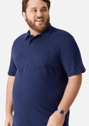 Polo Plus Size Básica Meia Malha Azul Malwee