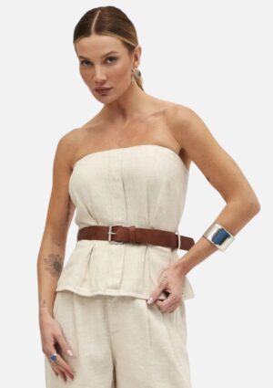Blusa Feminina Linho Cru Tomara que Caia Com Cinto Sommer