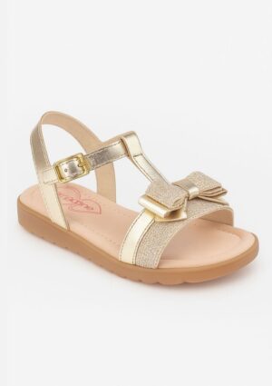 Sandália Unipasso Baby Chic Laço Glitter Ouro Light