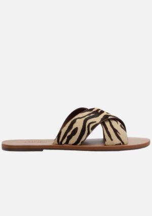 Rasteira Tiras Cruzadas Couro Animal Print Anacapri