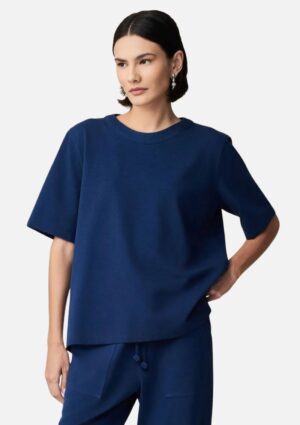 Blusa Feminina Decote Redondo Abertura Lateral Azul Marinho Maria.Valentina