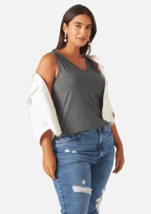 Blusa Malwee Regata Canelada Feminina Plus Size